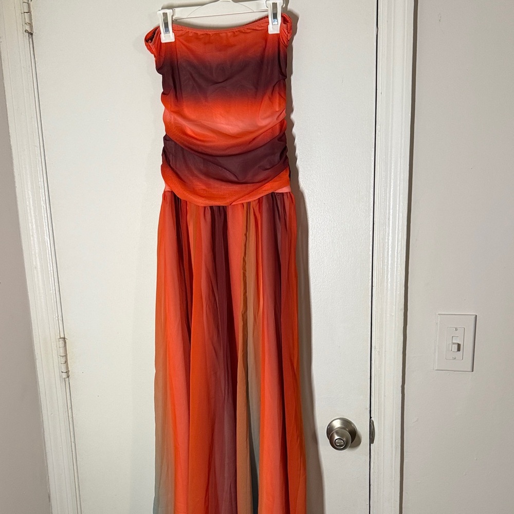 Women's Gradient Orange Strapless Jumpsuit